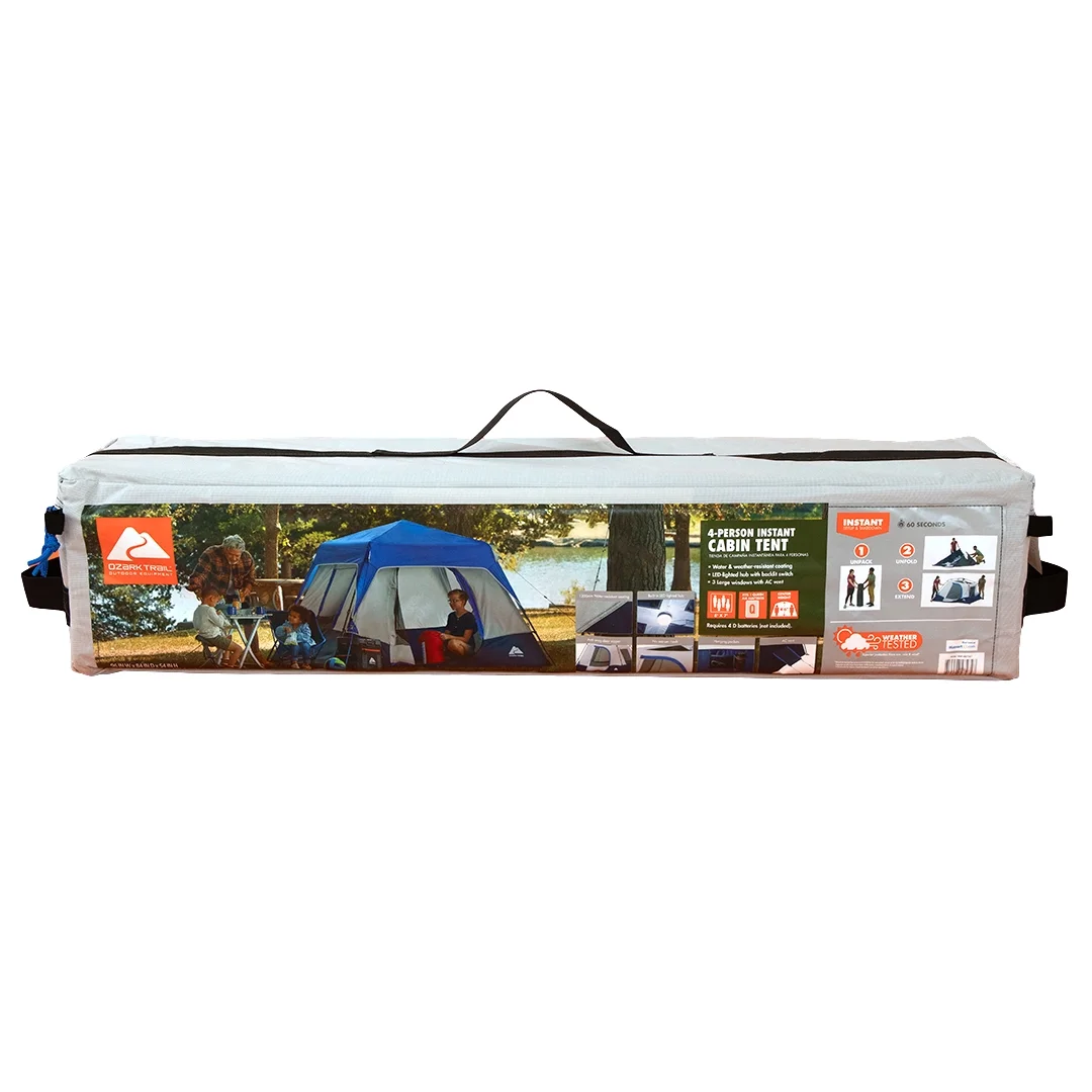 Ozark Trail 8' x 7' 4 - Person Instant Cabin Tent with LED Lighted Hub, 19 lb