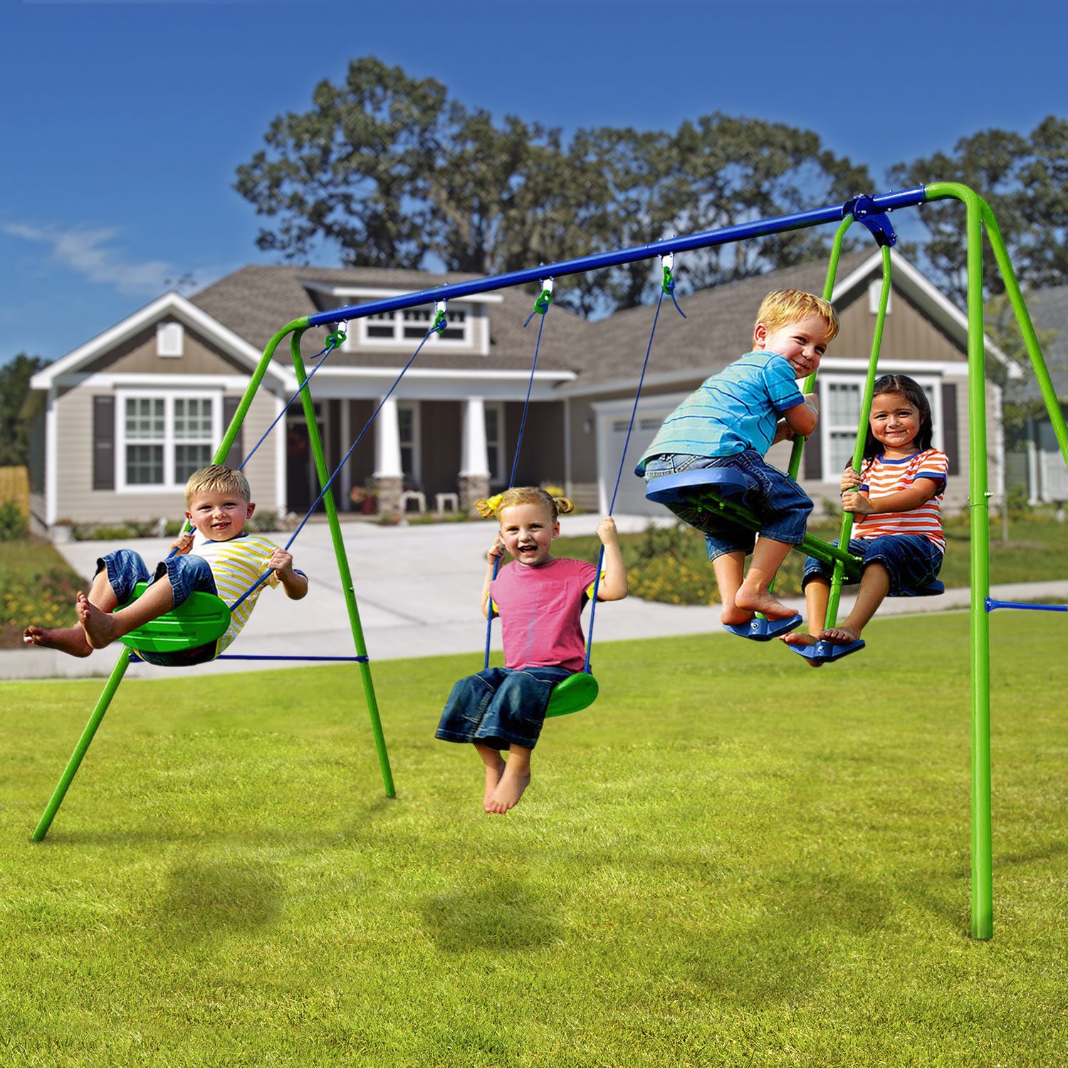 Dobbelt gyngegynge til børnehaven + 3 år metallegesæt til børn udendørs legetøj 280x140x180 cm lasteevne 45 kg