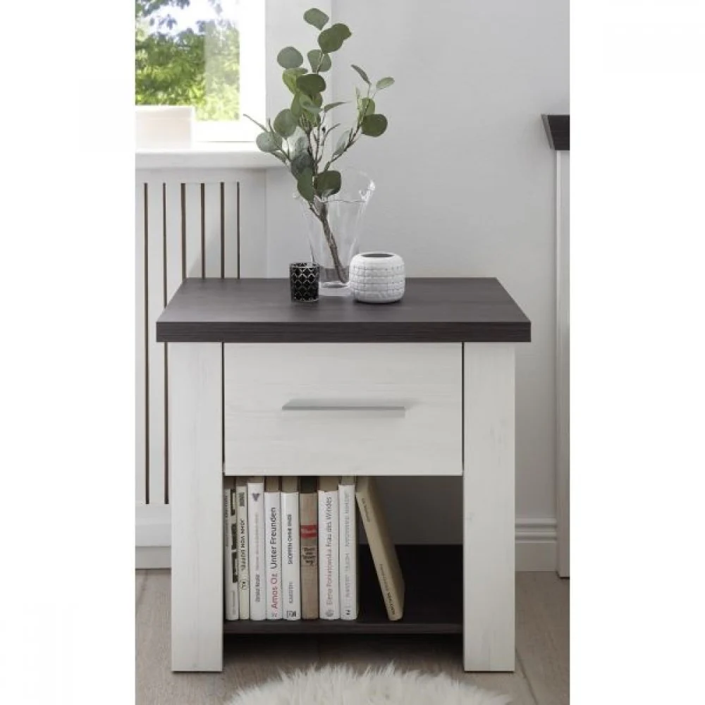 Siena sengebord, hvidt med trælook, 58 cm bredt