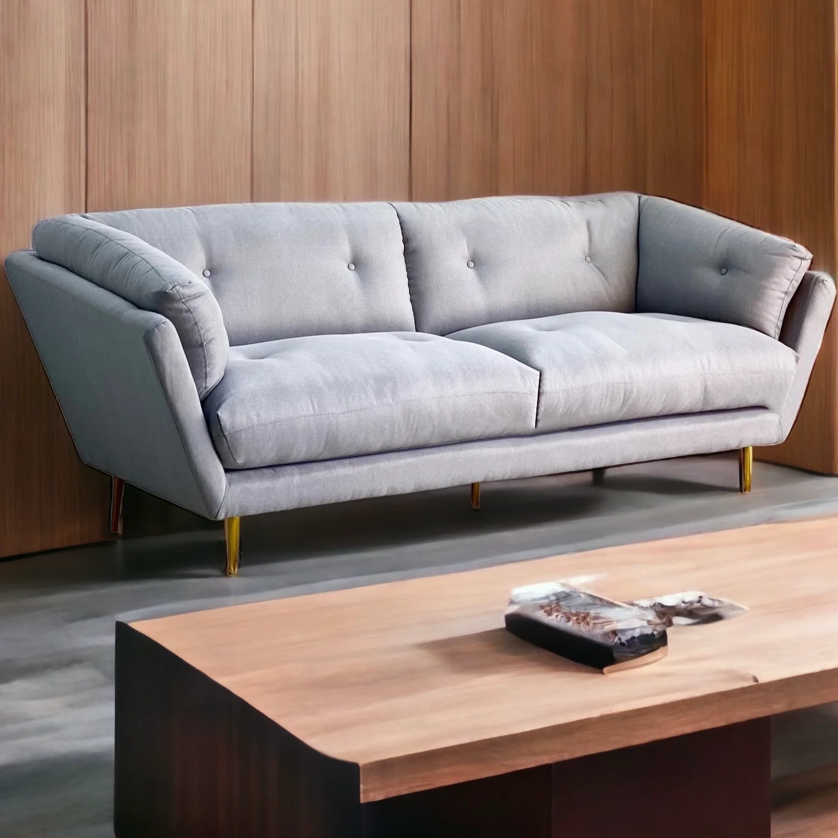 Jabb Classic graues Sofa mit goldenen Beinen