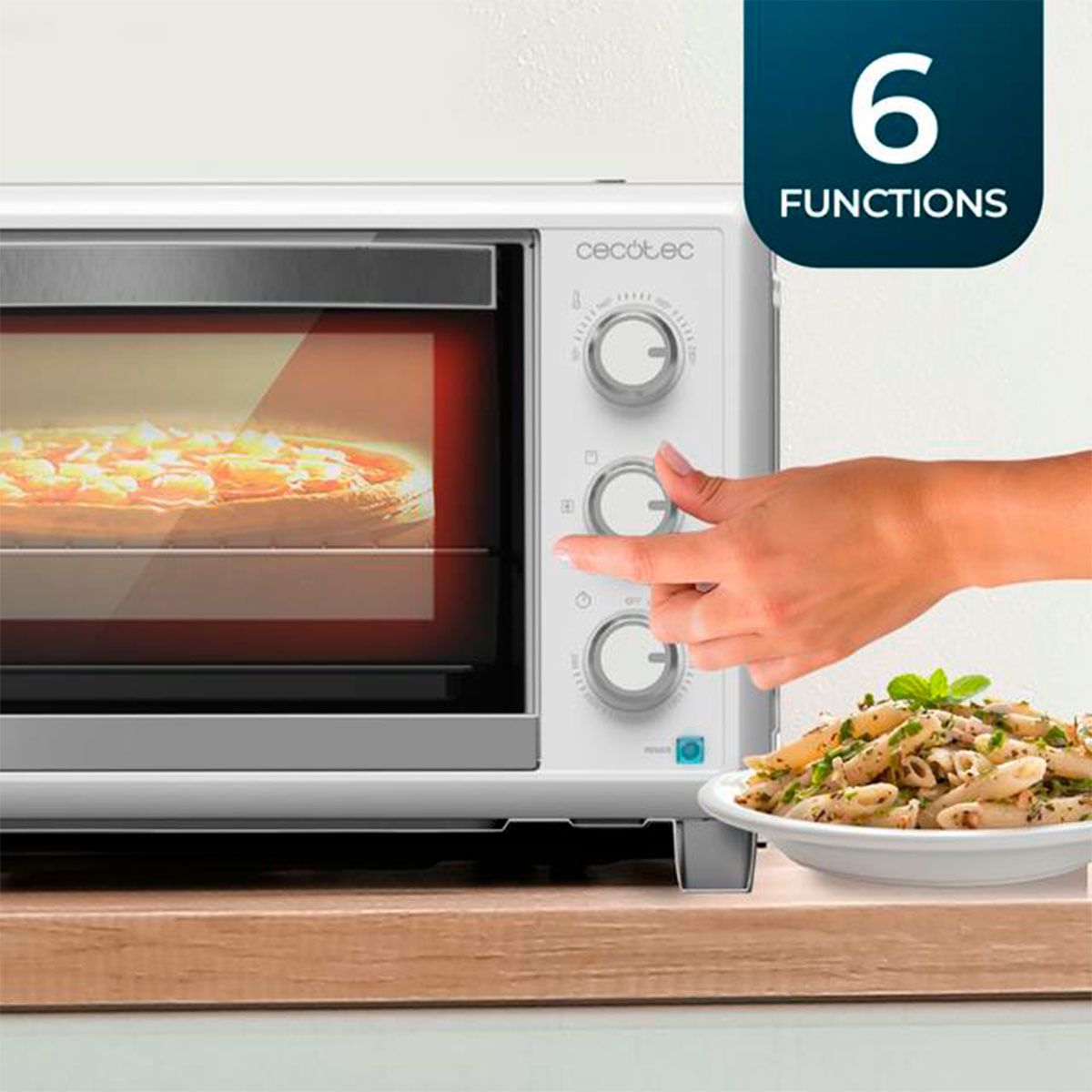 Cecotec Bake&toast 2600 4pizza 1500w 26l bordovn med specialpizzasten, hvid