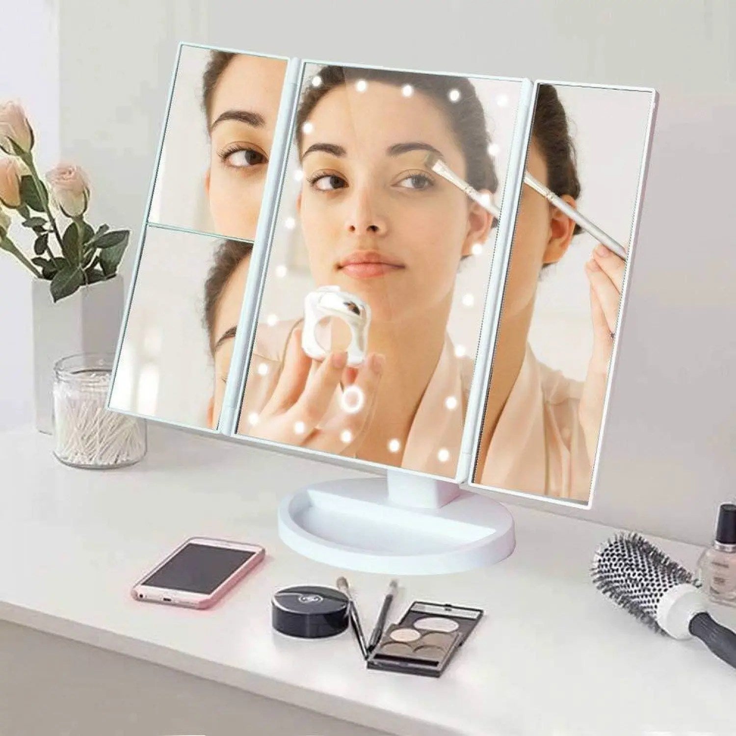 Miroir de maquillage éclairé – Miroir de courtoisie intelligent avec lumières et grossissement x10