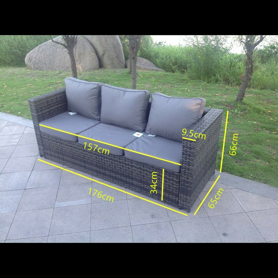 Wicker rattan garden furniture, raised table, footstool, dark grey mix