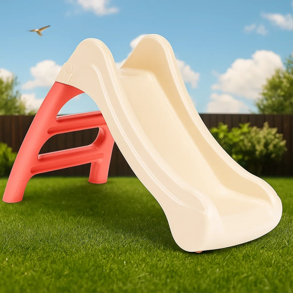 Toboggan beige/rouge 145x40x75 cm, pliable, convient aux enfants de 2 à 5 ans - ekcrNnKt73Dx