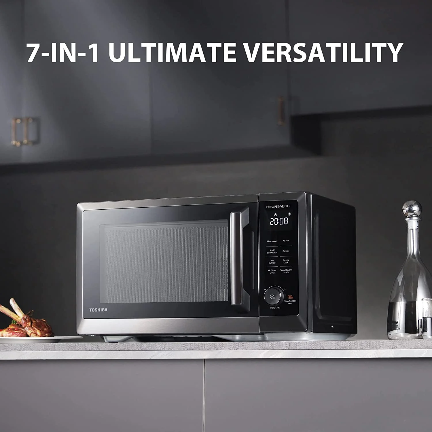 TOSHIBA 7 - in - 1 Countertop Microwave Oven Air Fryer Combo, Inverter, Convection, Broil, Speedy Combi, Even Defrost, Humidity Sensor, Mute Function, 27 Auto Menu&47 Recipes, 1.0 Cu.ft/30QT, 1000W