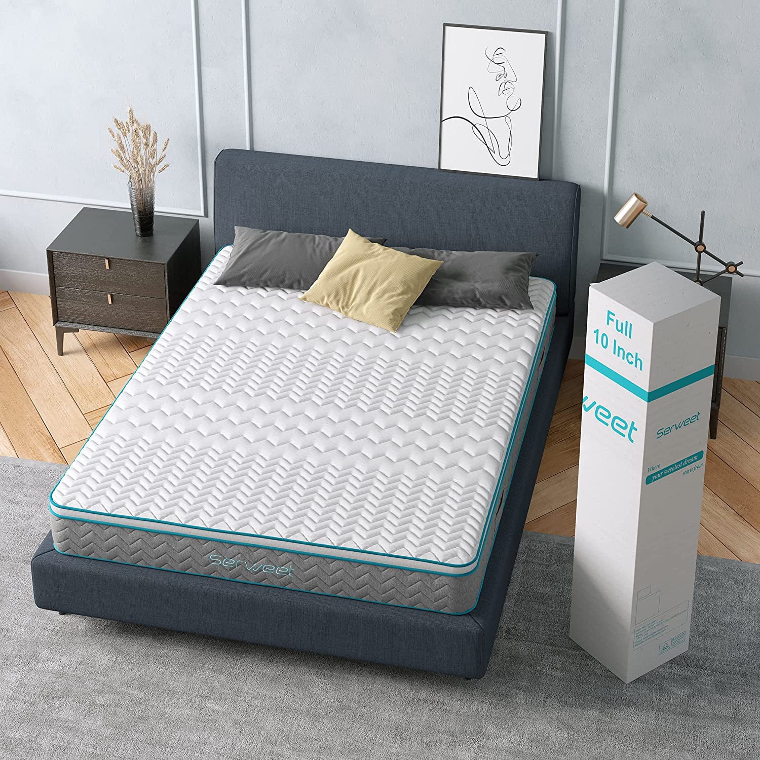Size Mattress. Serweet 12 inch Memory Foam Hybrid Mattress Full. 7-Zone Pocket Innerspring Pillow Top Mattress for Motion Isolation / Edge Support/Meduim Firm