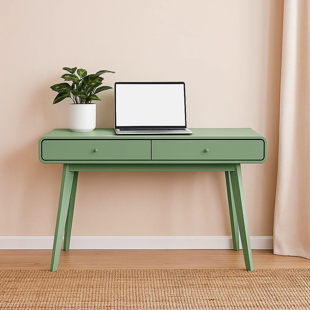 Bureau moderne à 2 tiroirs, structure verte et pieds en bois, 100 x 45 x 75 cm - cPwqDAD295Ef