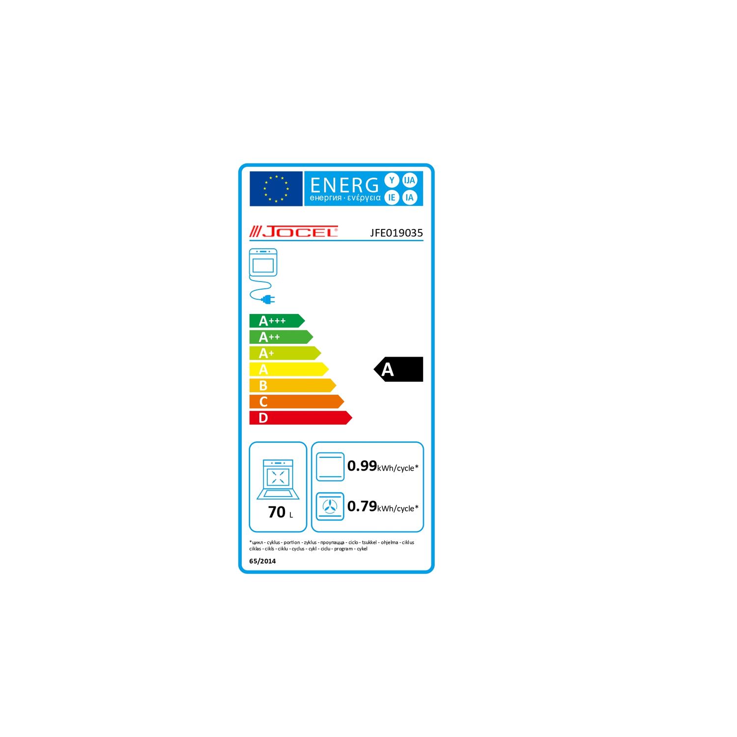 Jocel multifunktionsovn med ventilator, klasse A, 9 funktioner + rengøring, 70L