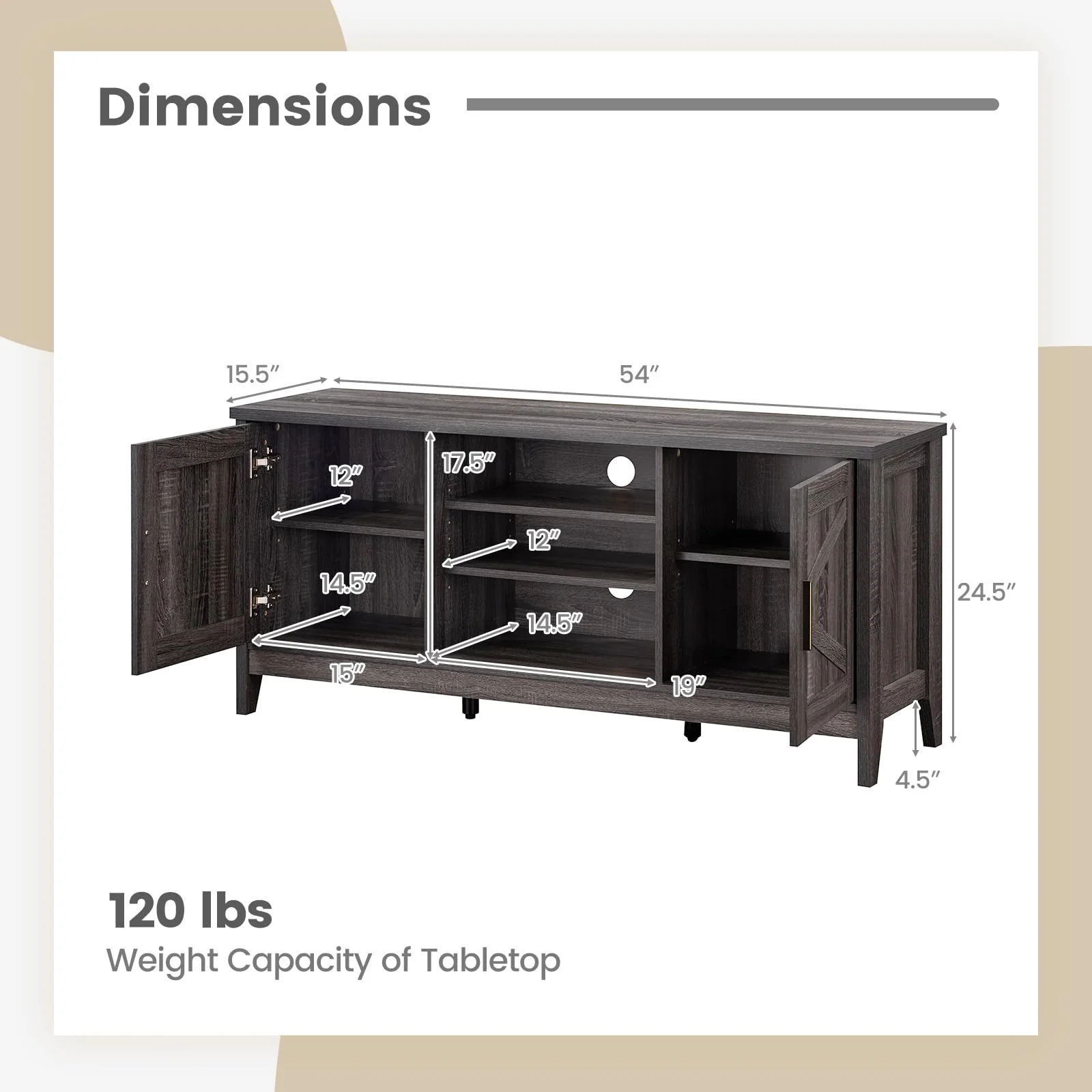 Tangkula Farmhouse TV Stand for TVs up to 65 Inch Entertainment Center with 2 Storage Cabinets