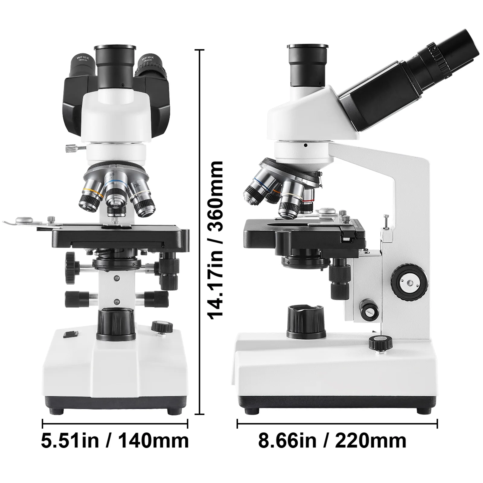 SKYSHALO Trinocular Compound Microscope, Magnification Range 40X - 5000X with Dual - Layer Mechanical Stage, Connectivity Options, LED Light Source, and Included Microscope Slides