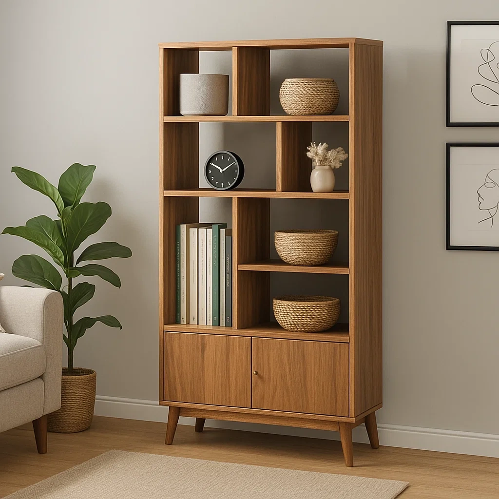 Étagère à 4 niveaux, en bois clair, montage facile, idéale pour le salon, 80 x 30 x 180 cm - 1MeXsaBBuKVc