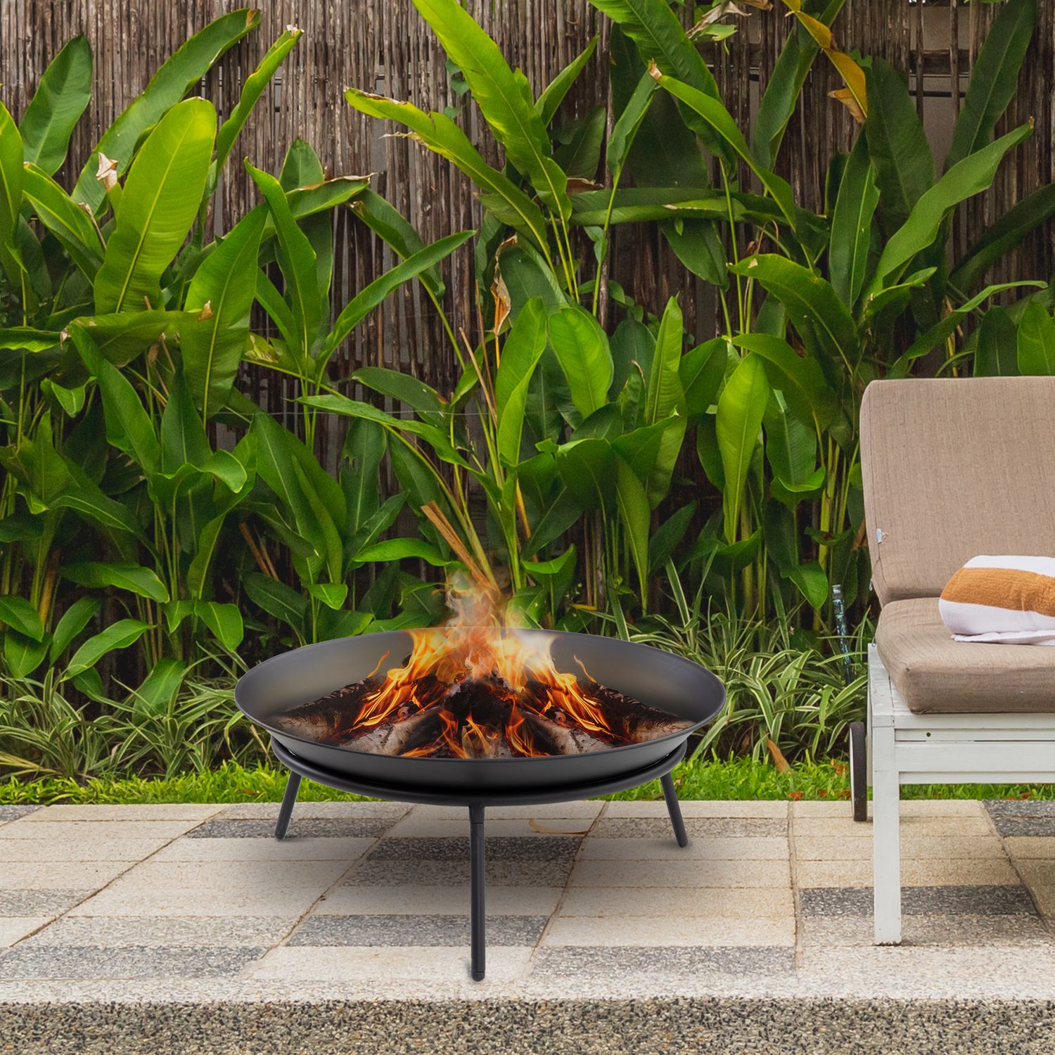 Metal udendørs bålsted til haven Ø47x21 cm - outsunny. Sort