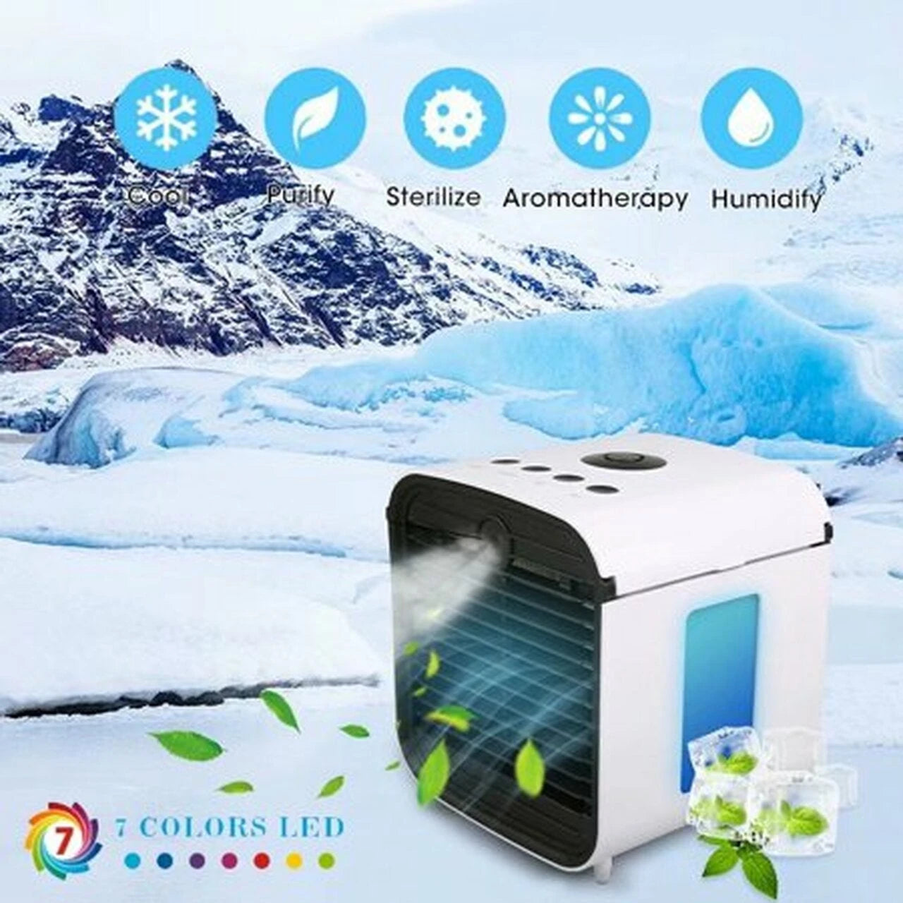 Mini climatiseur multifonction avec LED, humidificateur et purificateur d