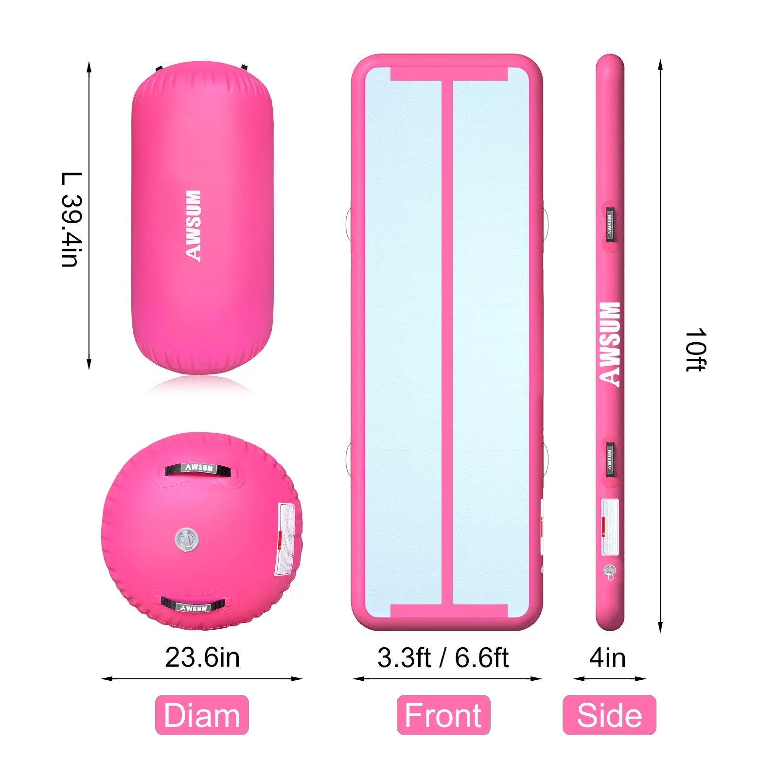 2025 AWSUM Oppustelig Gymnastikmåtte – Fås i længder på 10, 13 eller 16 fod, tykkelse 4 tommer. Stuntbane med oppustelig rulle og elektrisk pumpe til hjemmet eller fitnesscentret.