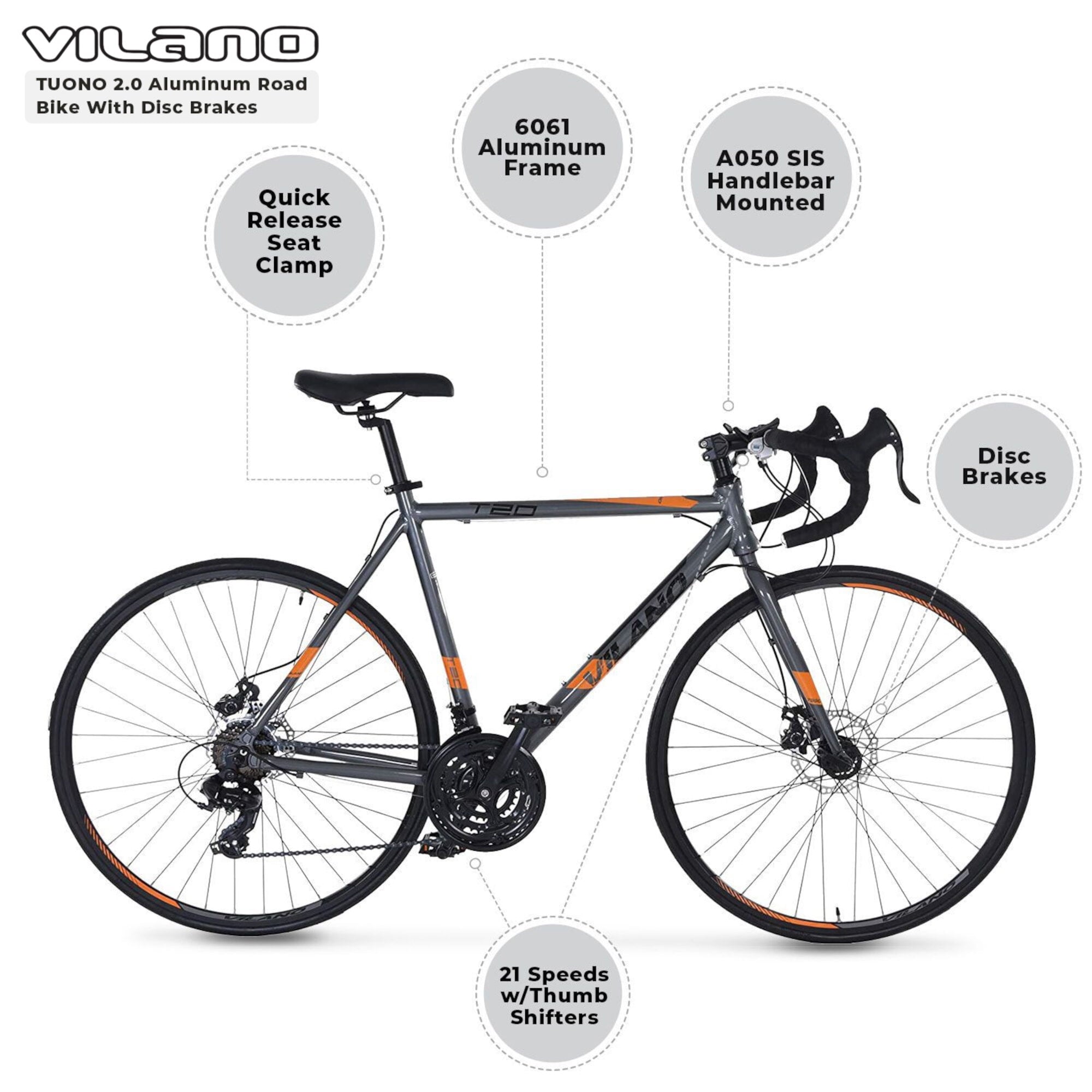 TUONO T20 Aluminum Road Bike 21 Speed Disc Brakes. 700c