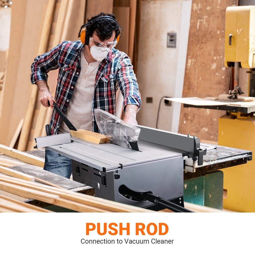 2025 TACKLIFE 10-tommer bordrundsav. 15-ampere motor. 24-tænders klinge. 4800 o/min. 45° skråsnit. Model MTS01A