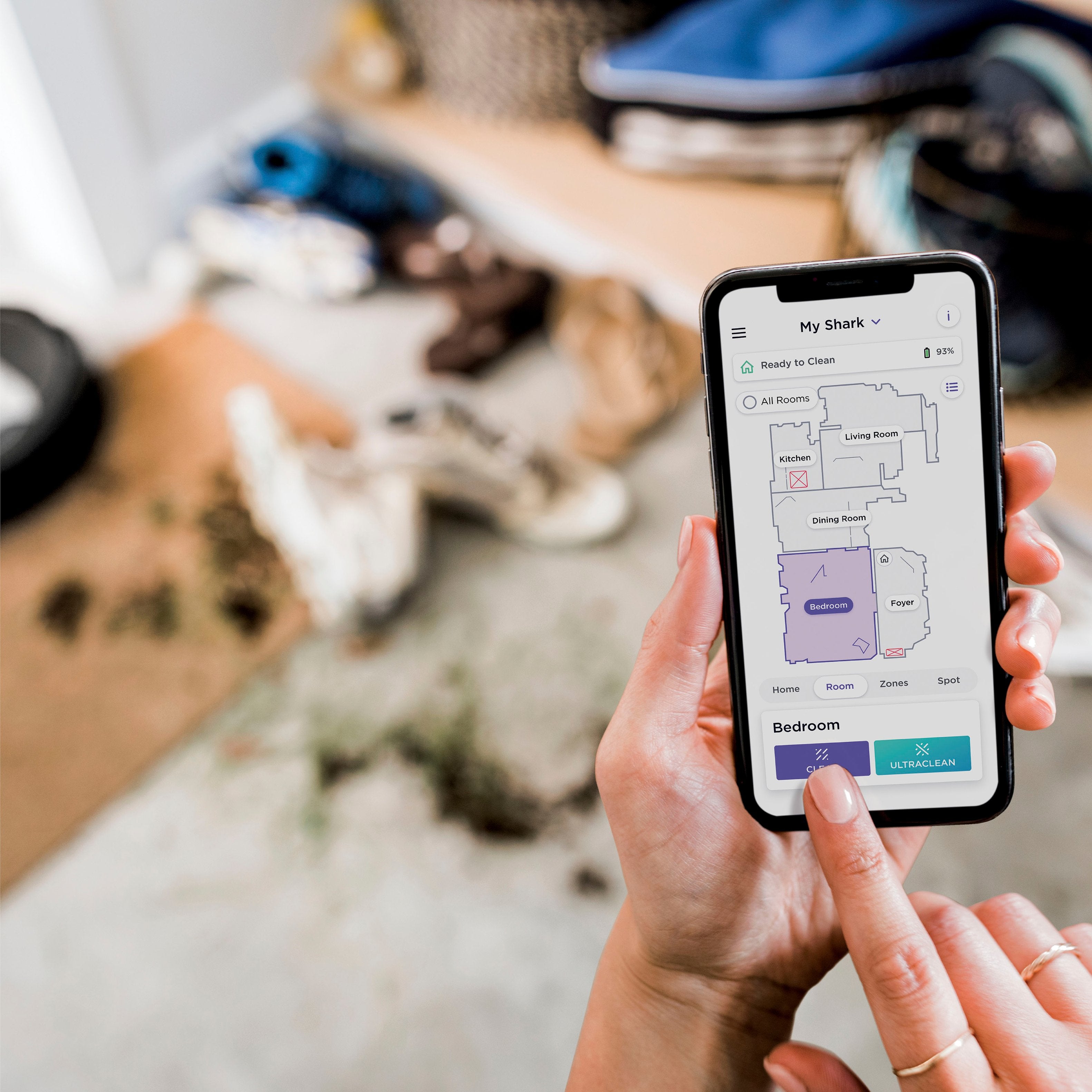2025 Shark – AI Ultra robotstøvsuger med Matrix Clean. Hjemmetaspektering. Selvtømmende base uden HEPA-pose. Wi-Fi-forbindelse – Sort