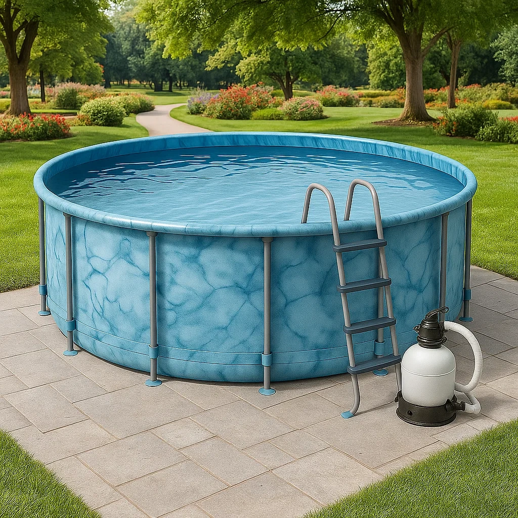 Piscine tubulaire ronde amovible en acier 358 x 98 cm bleu/gris avec filtre et échelle XkddJre257EX