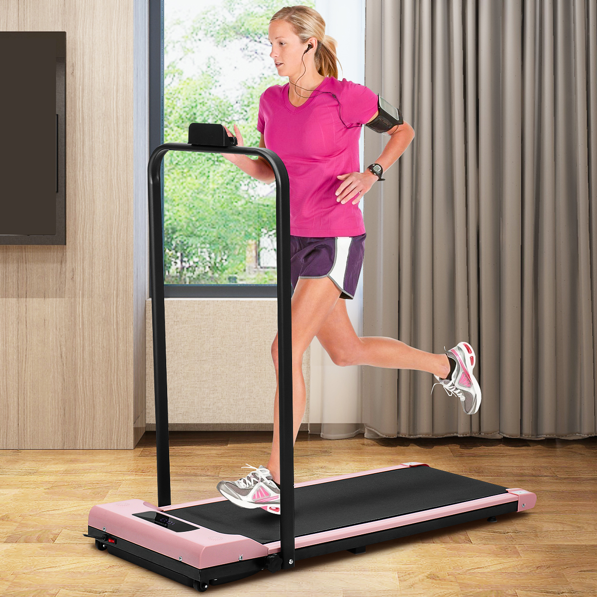 Tapis de course électrique pliable et compact Geemax 2025, idéal sous un bureau. Appareil de fitness motorisé. Tapis de course et de marche avec télécommande pour salle de sport à domicile (0,8 à 9,7 km/h).