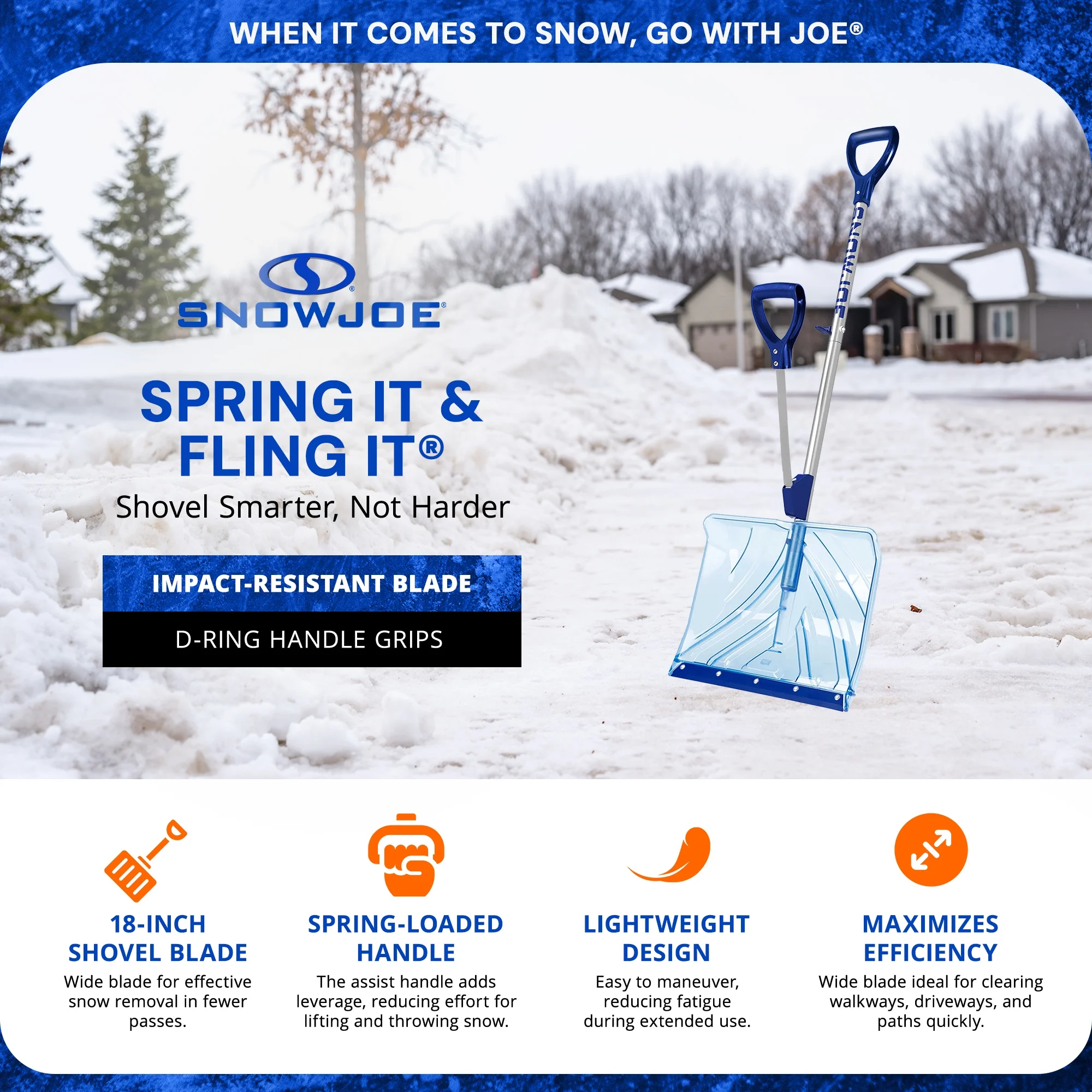 Snow Joe 3 Pack Shovelution Snow Shovel W/ 18" Shovel Blade & Assist Handle
