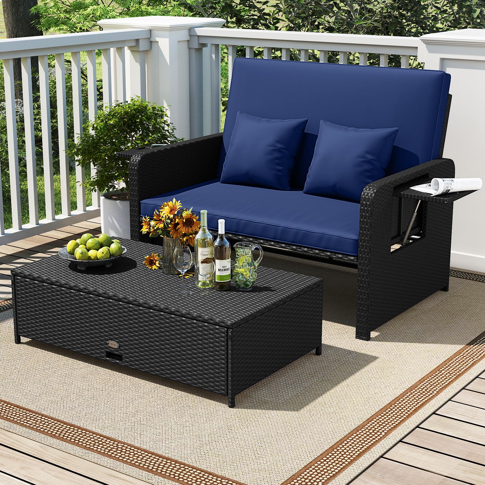 Tangkula Patio Rattan Daybed with 4 Level Adjustable Backrest