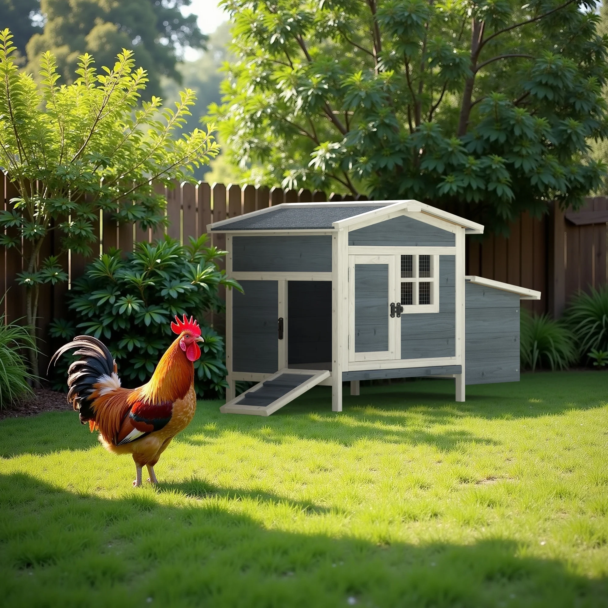 Outdoor Chicken Coop Rabbit Hutch Wooden Hen House W/ Nesting Box & Tray Poultry Cage for Outdoor Indoor