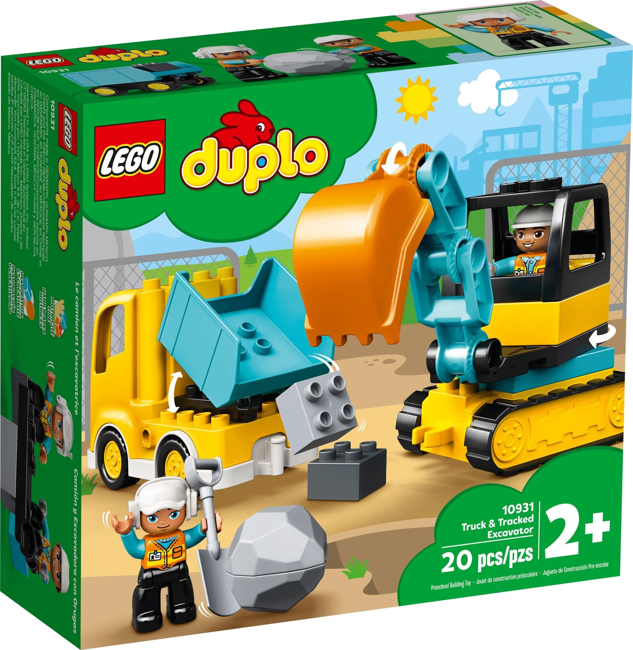 LEGO DUPLO City Camion et pelleteuse à chenilles 10931, jouet pour garçons et filles de 2 à 4 ans, développe la motricité fine