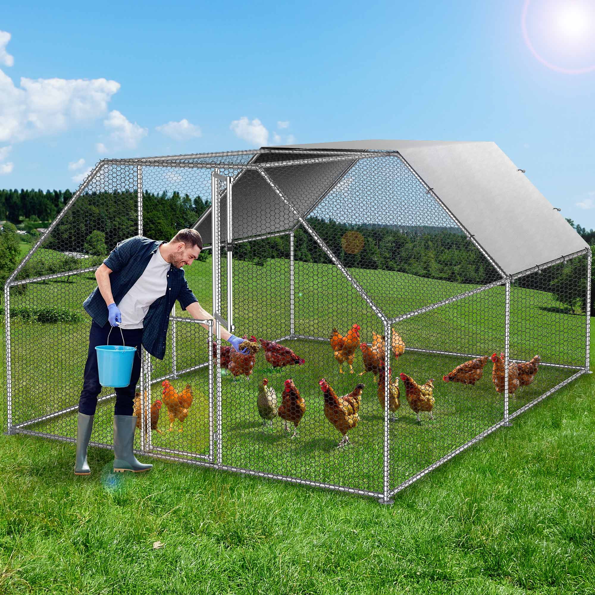 Poulailler Dextrus 2025 40 x 30 x 2 m – Grand poulailler métallique en forme de flèche avec accès à la niche. Cage d