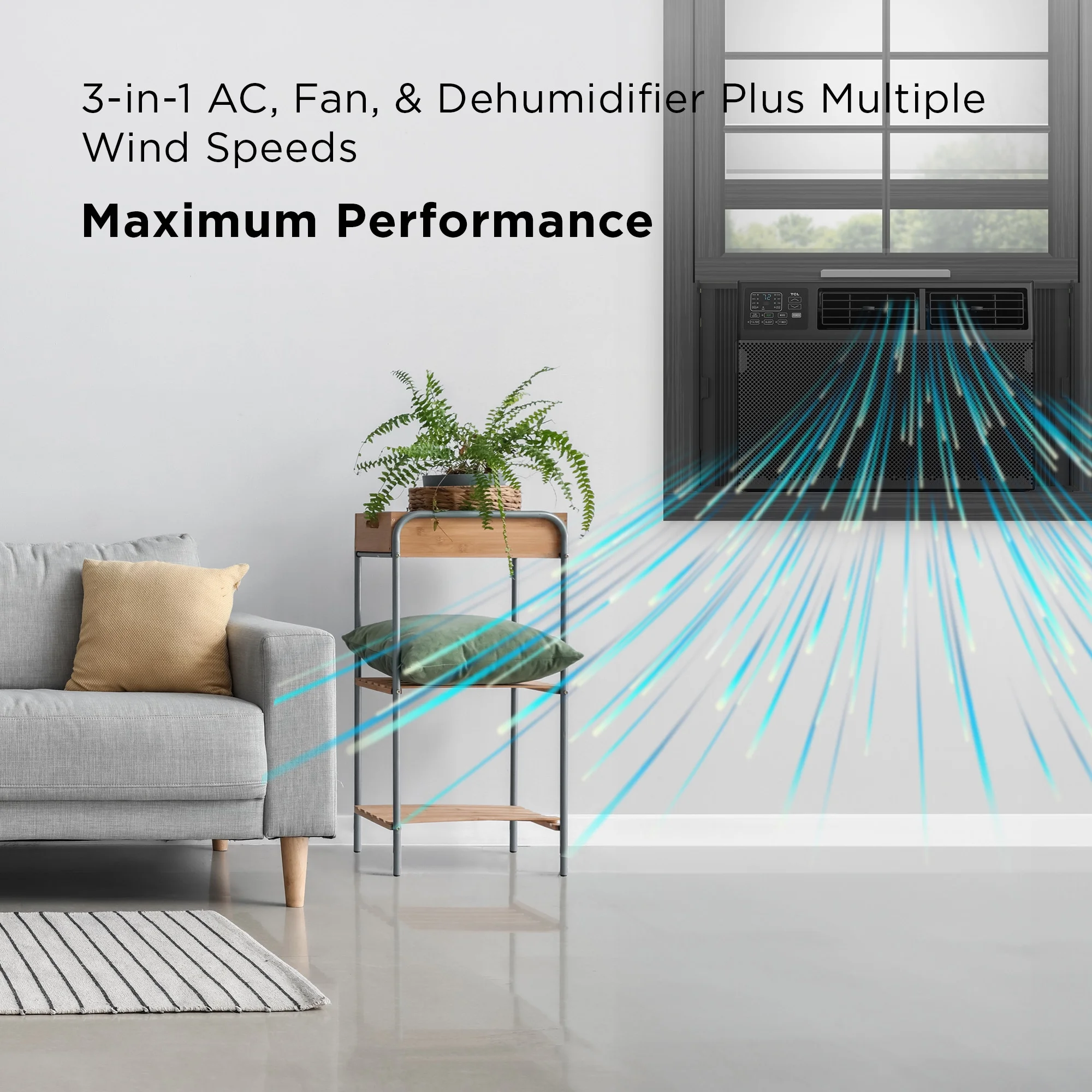 TCL 10, 000 BTU Smart Window Air Conditioner, Fan & Dehumidifier, 450 Sq. Ft., Remote Control, Works with Alexa/Google Assistant, Black, W10W92 - B4