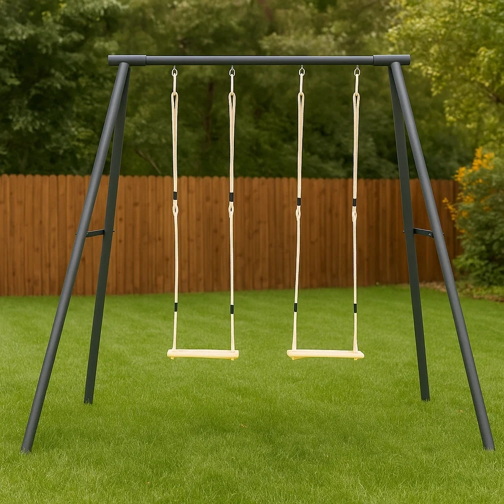 Balançoire pour enfants 210 x 160 x 195 cm Gris/Bois Acier/Bois - SbBqqoEP29fU