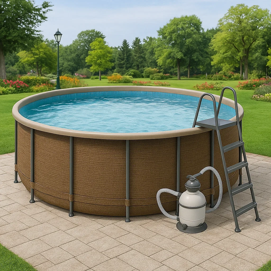 Runder, röhrenförmiger Swimmingpool, 358 x 98 cm Durchmesser, braun-grau, inklusive Filter und Leiter (QOaqory277Id)