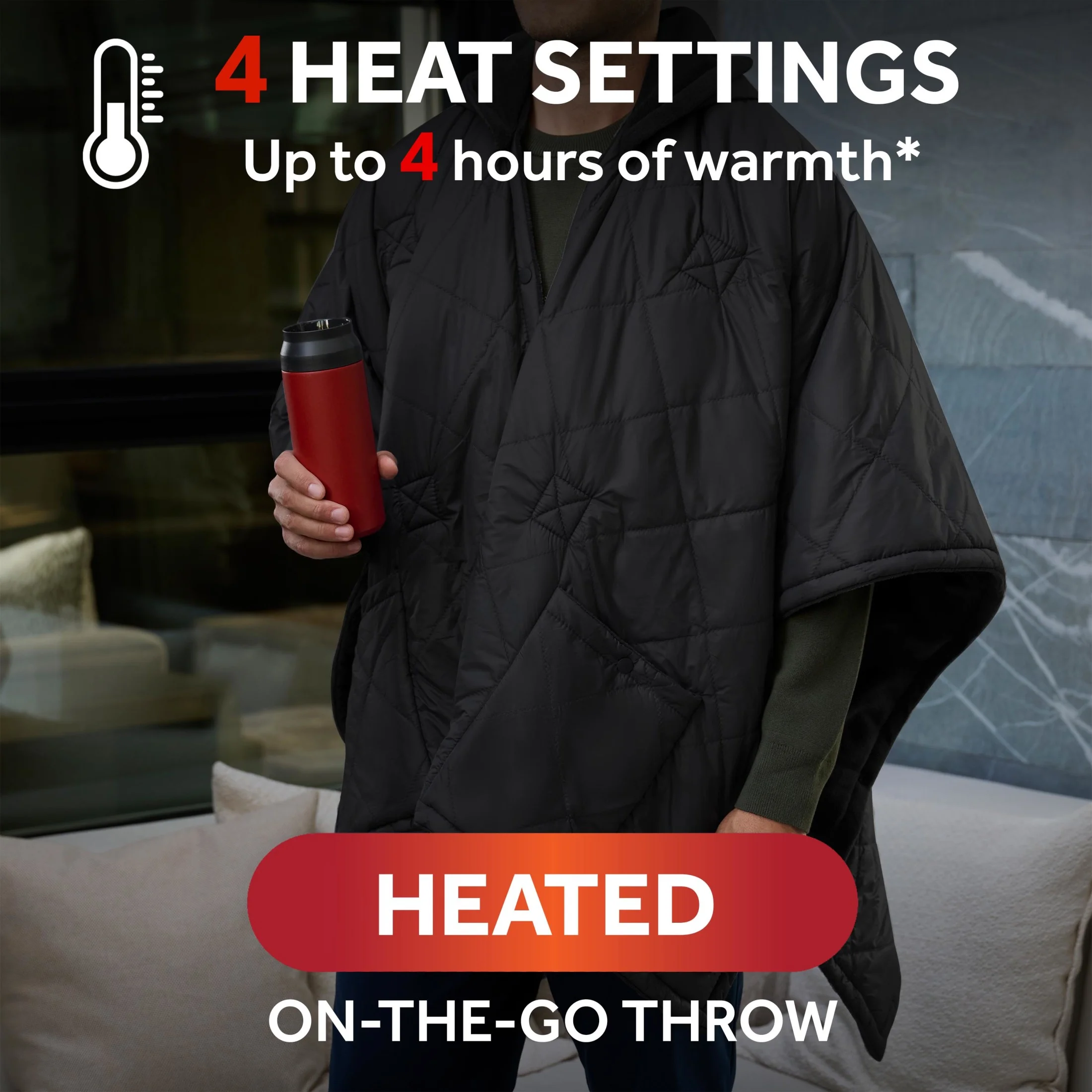 Sunbeam on - the - Go Cordless Heated Throw Blanket with Hood Black Nylon/Microplush 50x66