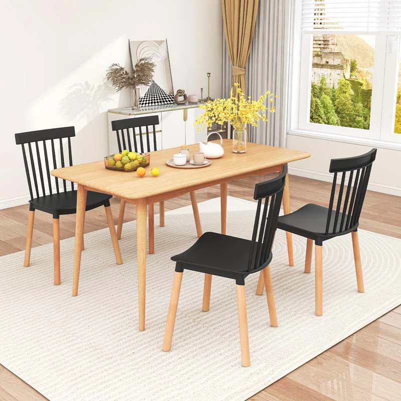 Set of 4 Windsor Dining Chairs, Modern Armless Side Kitchen Chairs with Spindle Back, Curved Seat & Solid Wood Legs for Living Room, Restaurant