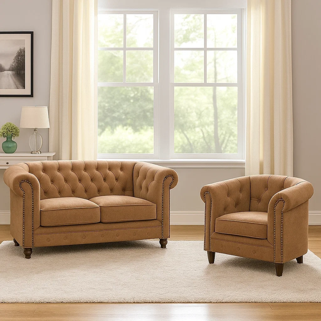 Sofagarnitur, 2-Sitzer und 1-Sitzer, Holzrahmen, hochdichte Schaumstoffpolsterung, Samtbezug, karamellbraune Farbe, für Wohnzimmer oder Büro, 2-Sitzer-Sofa 150 x 80 x 78 cm, 1-Sitzer-Sofa 85 x 80 x 78 cm - CsHUyXK31ao3