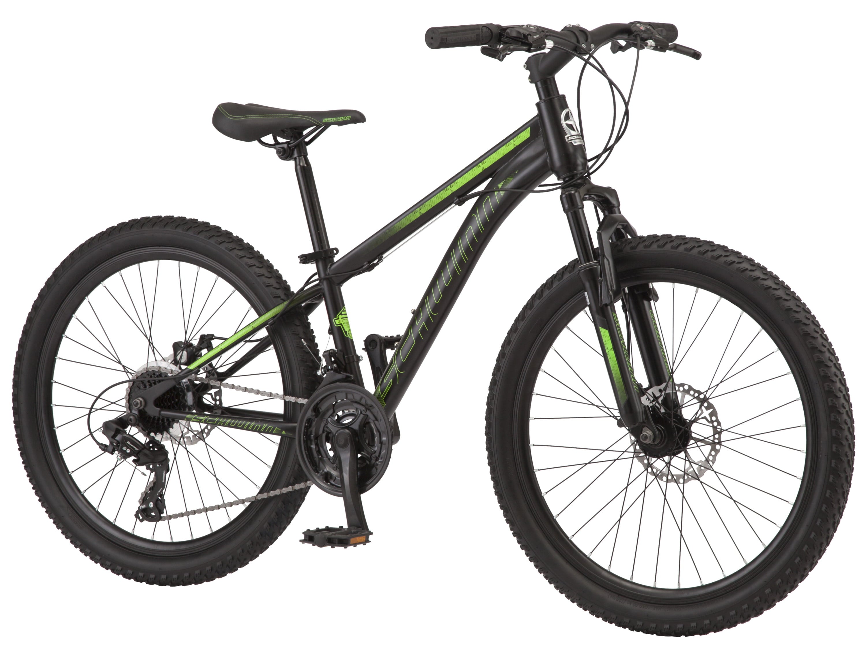 Sidewinder mountain bike. 24-inch wheels. 21 speeds. black / green