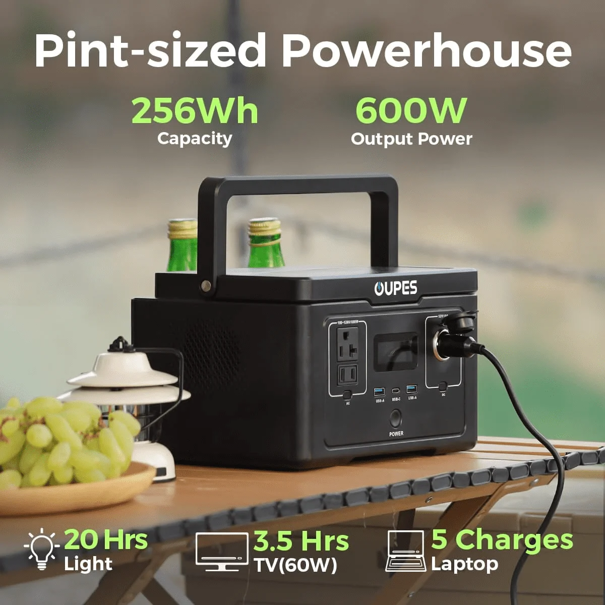 OUPES 600W, 256wh Portable Power Station Exodus 600, 80000mah LiFePO4 Solar Generator, 8.16 lb, 0 - 100% in 1 Hour, for RV, Outdoors, Camping