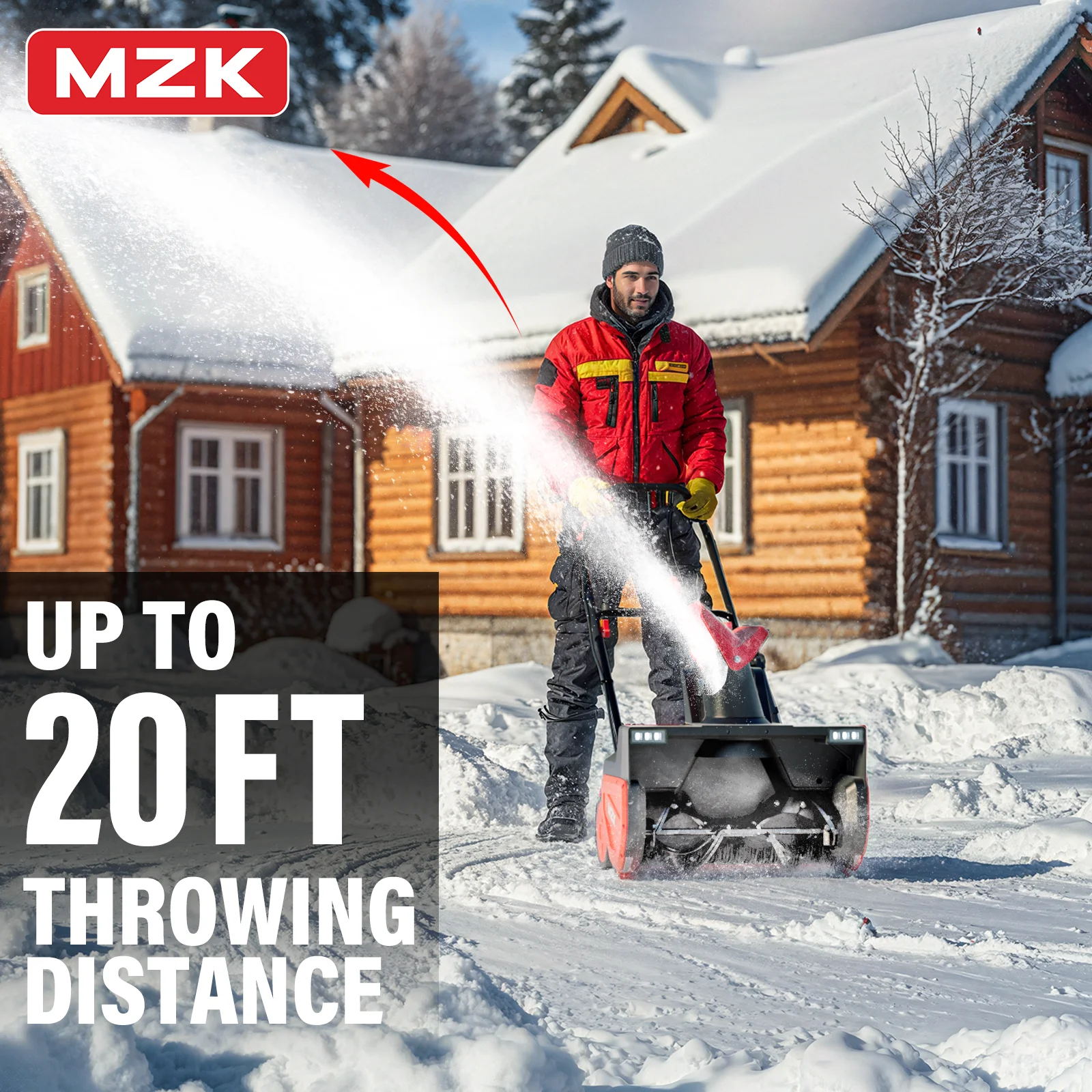 MZK 23 - Inch Electric Walk - Behind Snow Blower with LED Light, Electric Snow Blower with 15 - Amp Motor, Directional Chute Control, Black