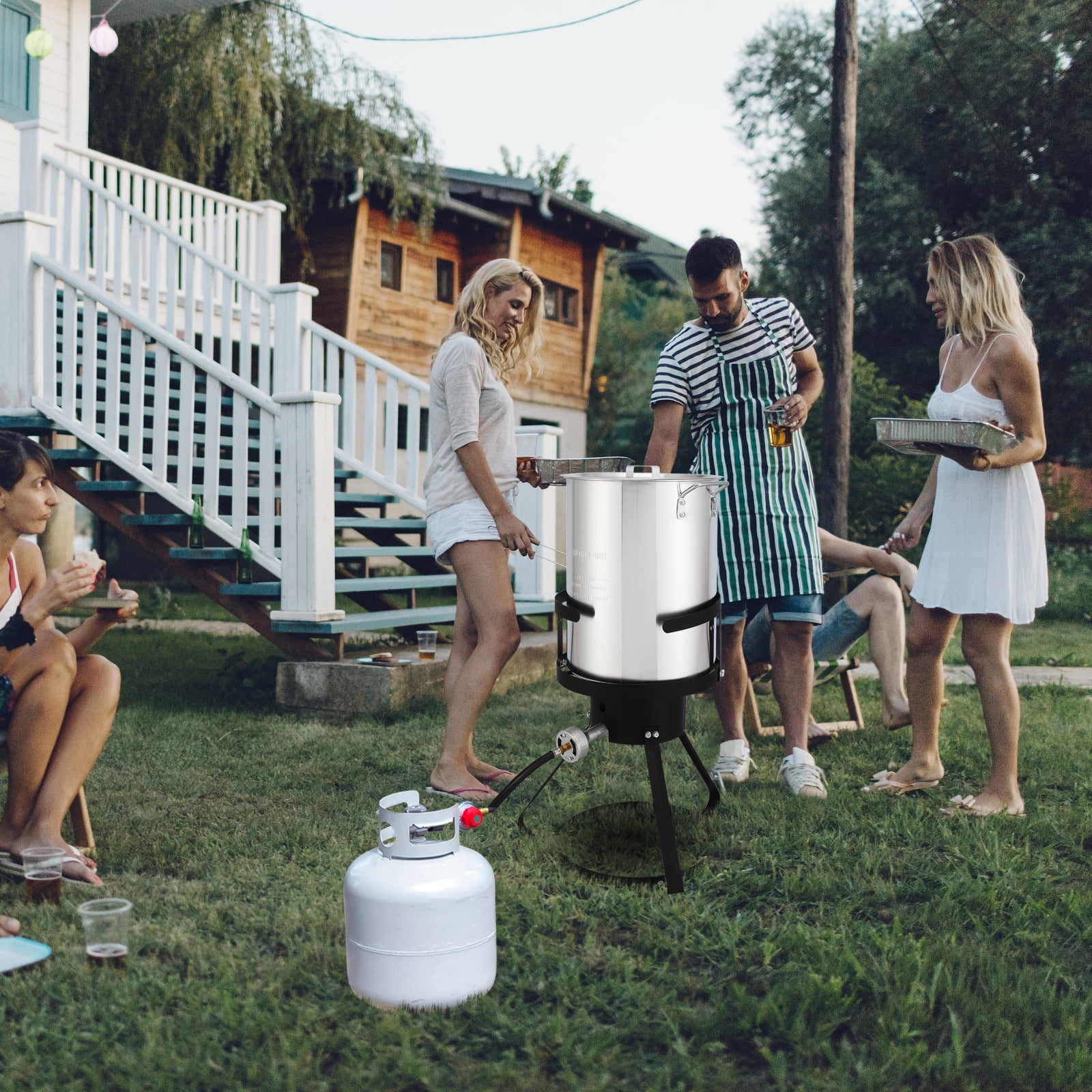 Segmart 30 Qt Iron Aluminum Turkey Fryer Pot, Outdoor Fryer Kit with Injector Thermometer Kit, 54000 BTU Outdoor Propane Stove Burner Stand for 20 lb Turkey, 10pcs, Silver