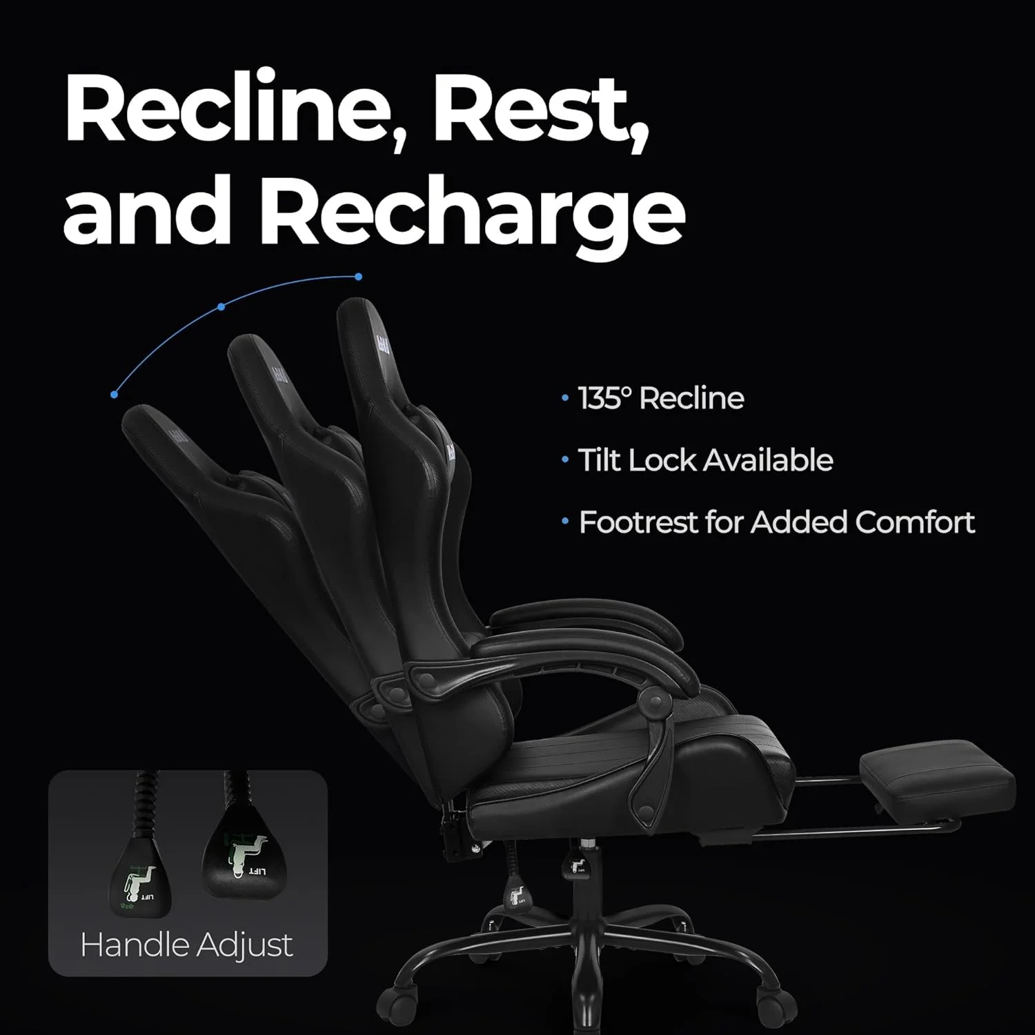 Neo Chair N - Gen Gaming Chair, Ergonomic Video Game Chair with Headrest, Adjustable Footrest, Lumbar Support High Back PU Leather for Adults, Black
