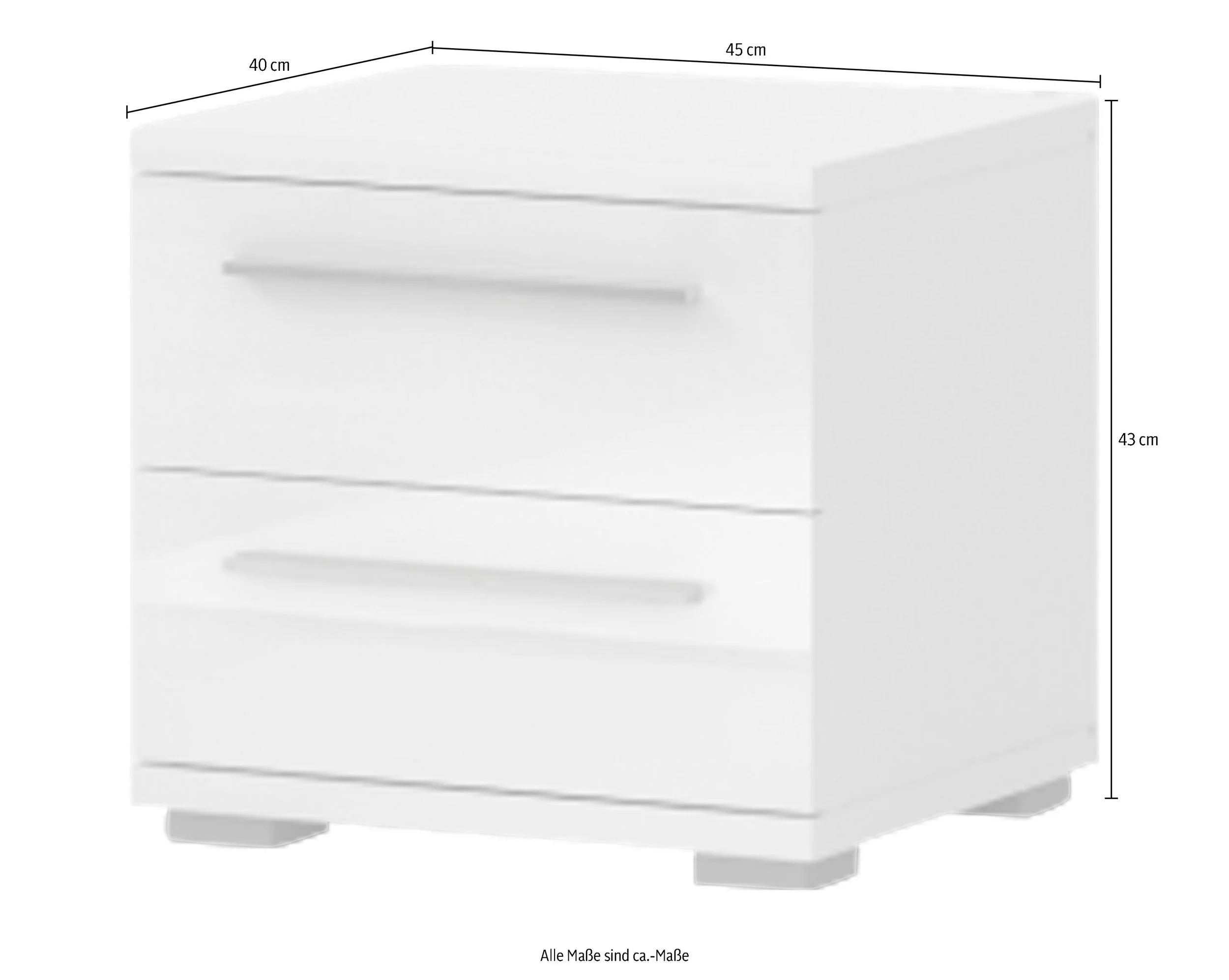 Table de chevet piano beige brillant avec 2 tiroirs, largeur 45 cm