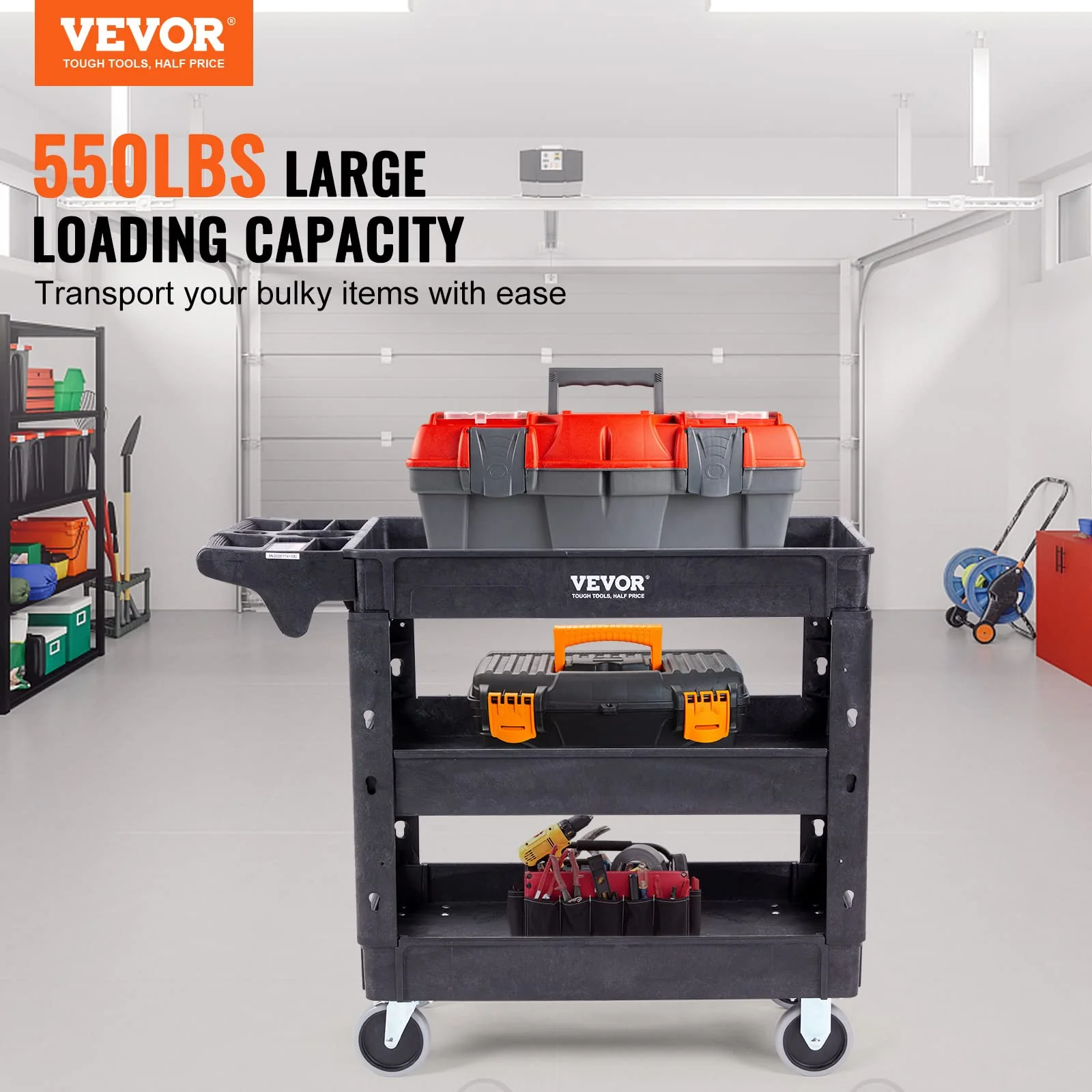 VEVOR 3 Shelf 550LBS Heavy Duty Plastic Rolling Utility Cart