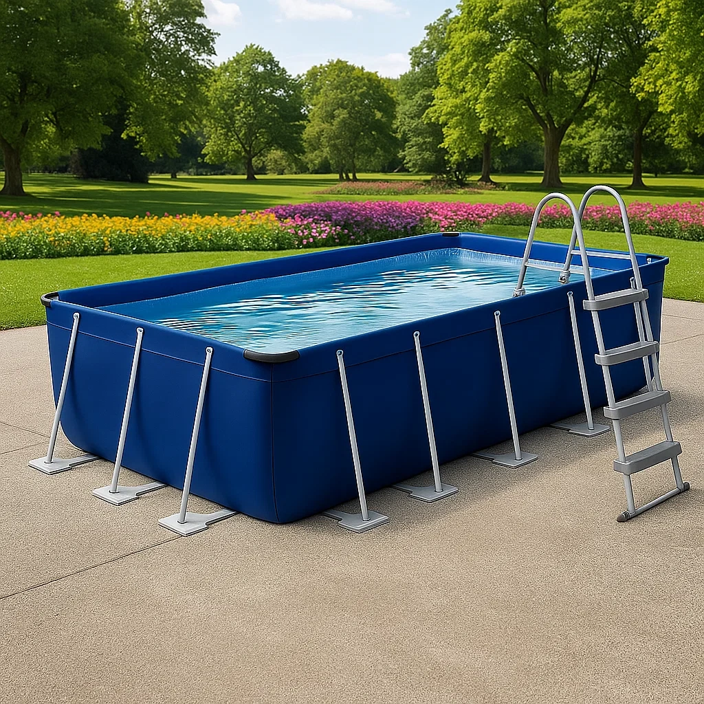 Piscine tubulaire rectangulaire 532 x 265 x 119 cm, bleue et blanche, avec filtre et échelle FGCeeoH195OI