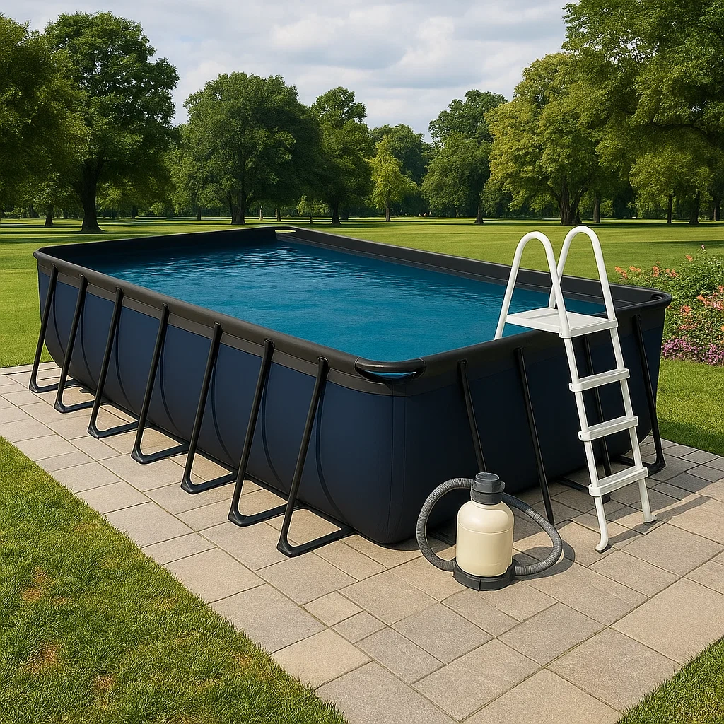 Piscine tubulaire rectangulaire 700 x 355 x 125 cm Bleu/Noir/Gris avec filtre et échelle qvUABWt178Iy