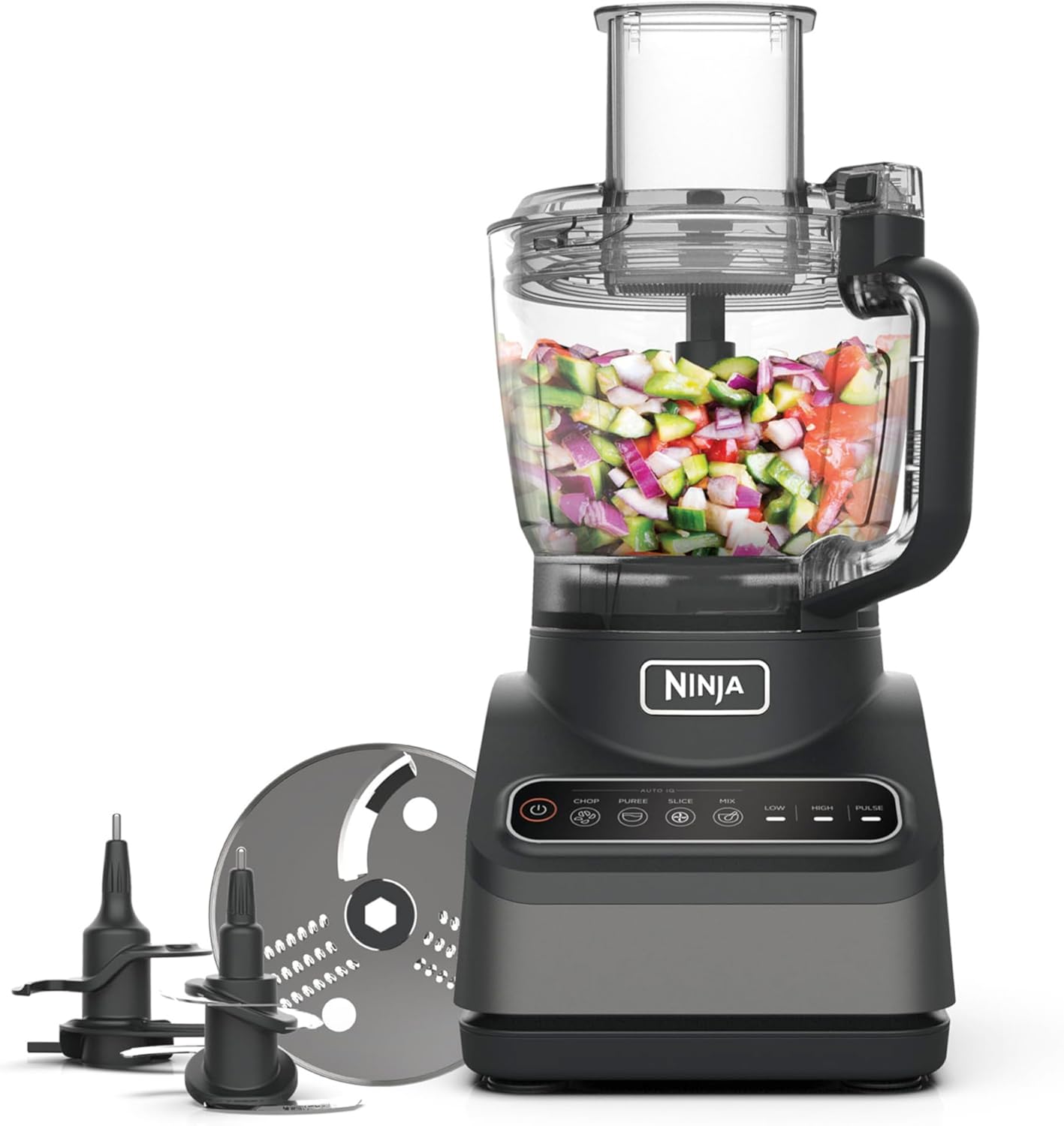 Mixeur 2 en 1 Ninja BN750EU – 1 200 W, 3 programmes automatiques, 4 réglages manuels, technologie Auto-iQ, pichet de 2,1 L et tasse de 700 ml, pièces compatibles lave-vaisselle – Noir/Argent