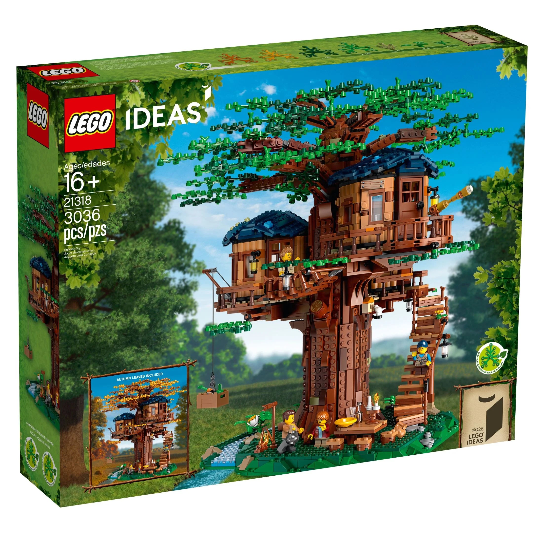 LEGO Ideas Cabane dans les arbres 21318 – Ensemble de construction pour les 16 ans et plus avec 3 cabanes, des feuilles interchangeables, des minifigurines et une figurine d