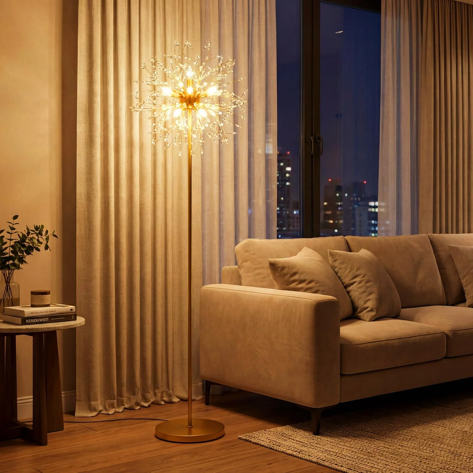 Tangkula 63-Inch Crystal Floor Lamp Modern Freestanding Dandelion Light