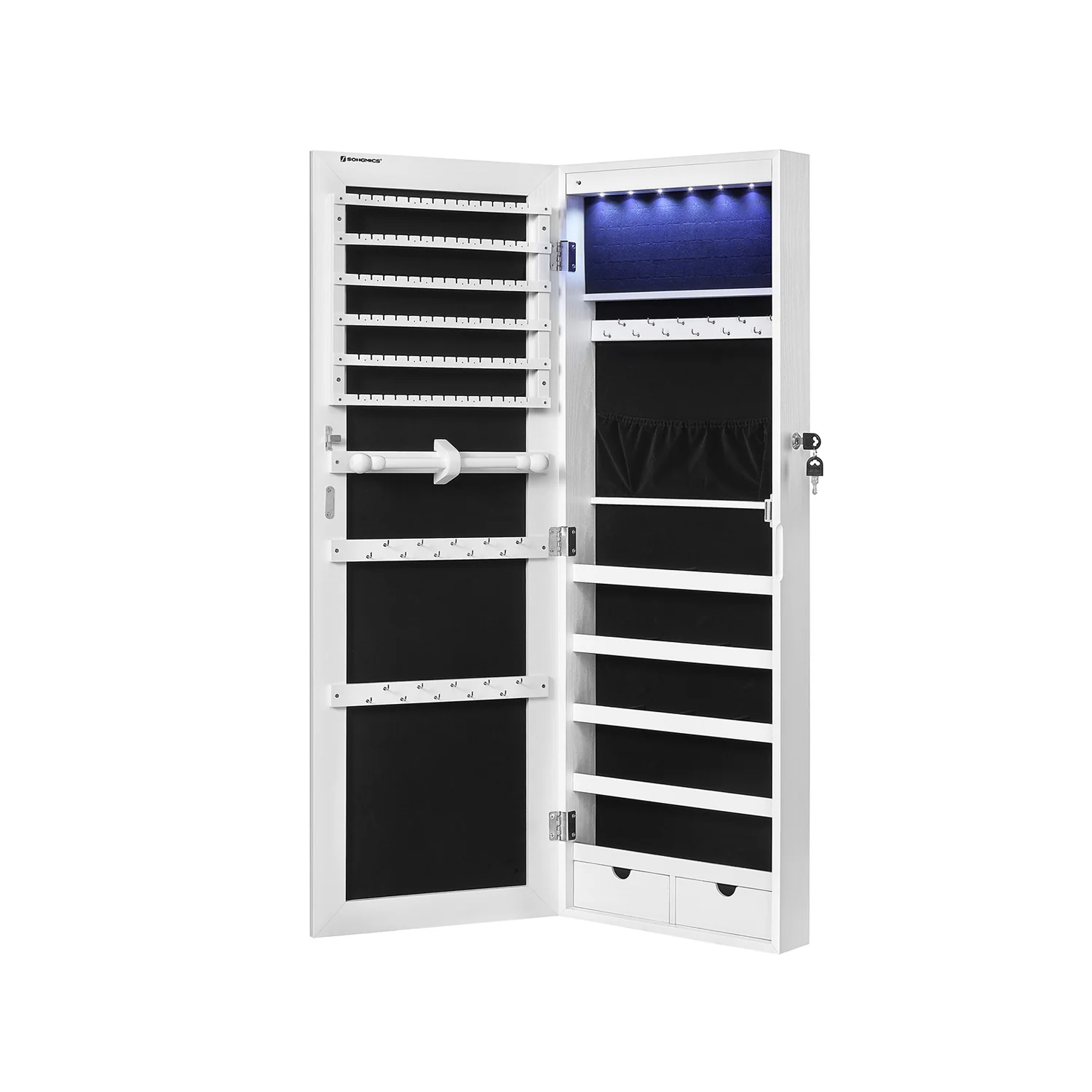 Boîte à bijoux avec miroir suspendu blanc