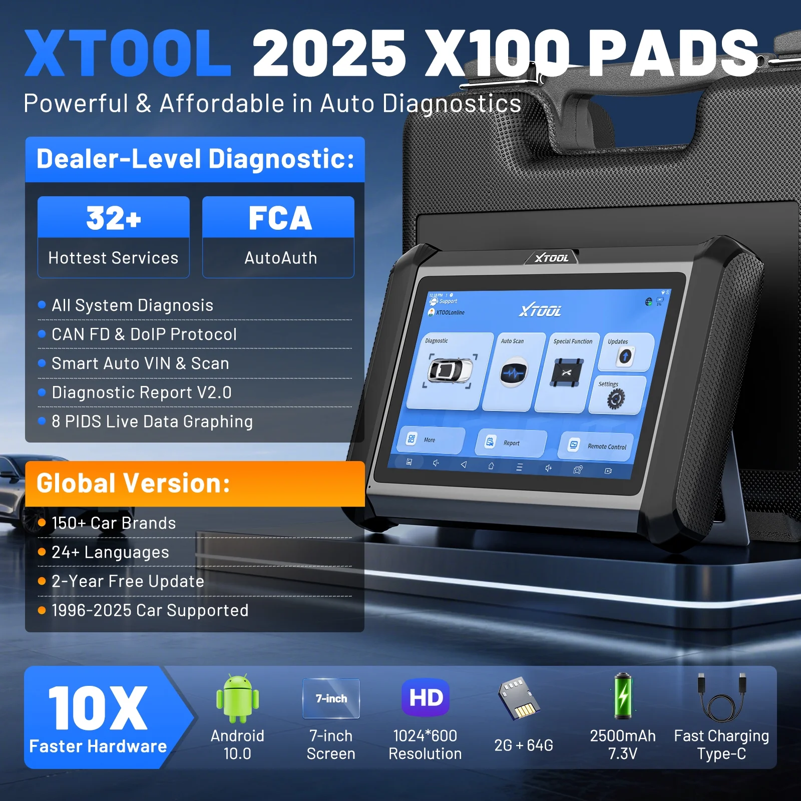 XTOOL X100 Pads Auto Key Fob Programmer Full System OBD2 Scanner 32+ Reset Functions IMMO EEPROM Adapter
