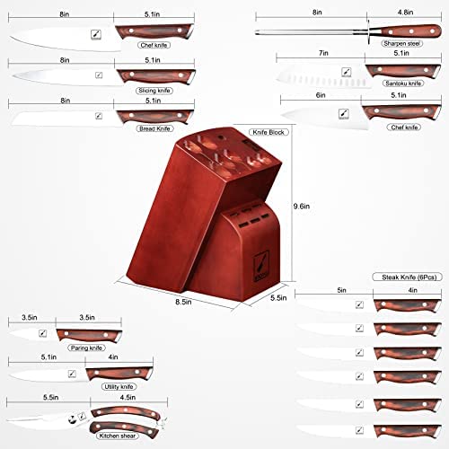 Ensemble de couteaux japonais, ensemble de couteaux de cuisine professionnels Imarku 16 pièces avec bloc, ensemble de couteaux de chef avec fusil à aiguiser, acier allemand à haute teneur en carbone