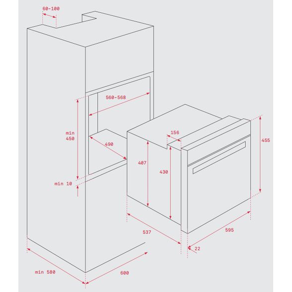 Teka HBC 535 SS 48L Ovn med LED Display, 2593W, Rustfrit Stål, Sort